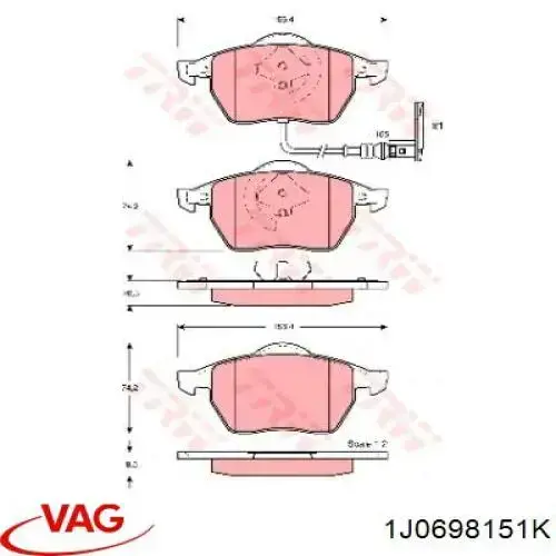 Pastillas de freno 1J0698151K VAG