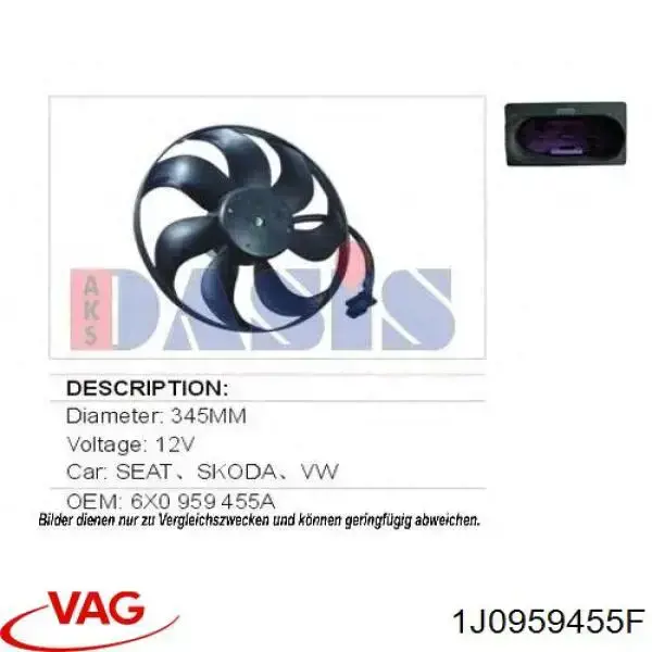 Ventilador del motor 1J0959455F VAG