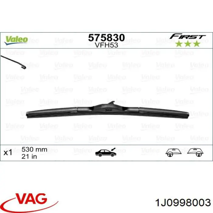Escobillas de limpiaparabrisas delanteras VAG 1J0998003