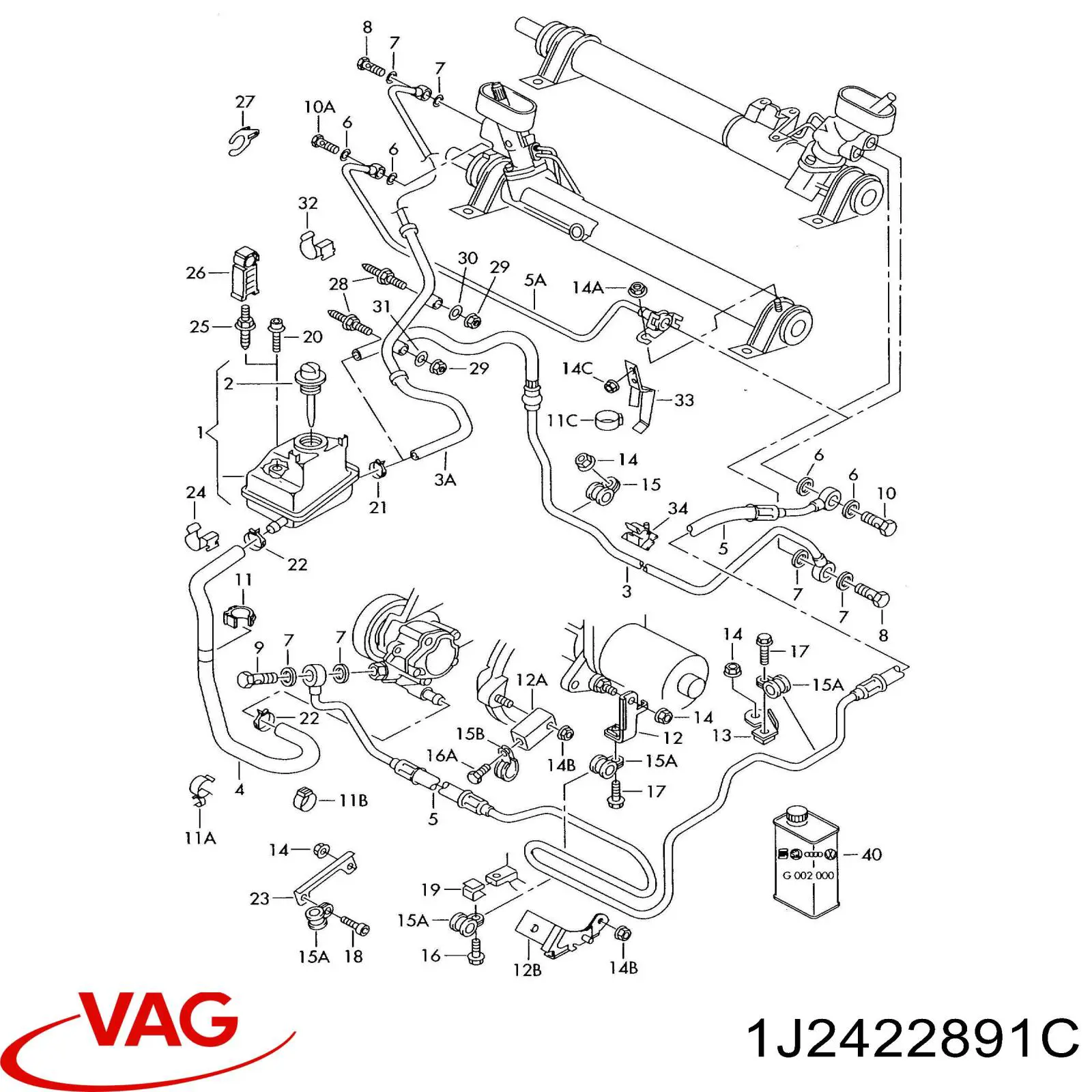 1J2422891C VAG Manguera de baja presión de dirección asistida, de la cremallera al depósito