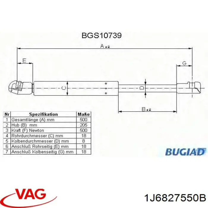 Amortiguador maletero 1J6827550B VAG