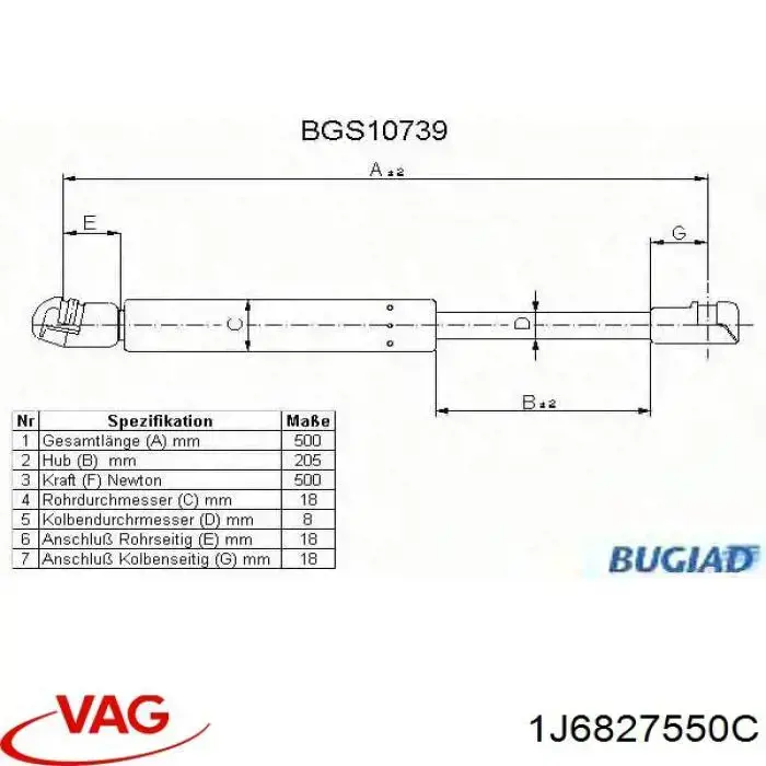 Amortiguador maletero 1J6827550C VAG