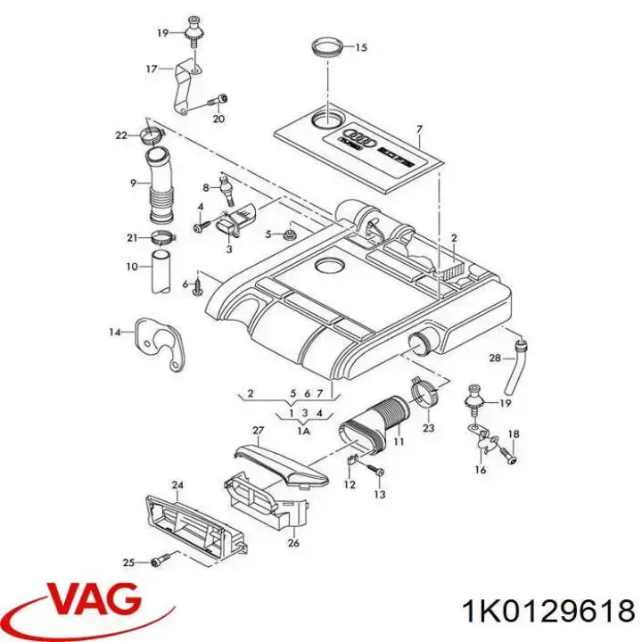 Conducto de aire, salida del filtro de aire 1K0129618 VAG