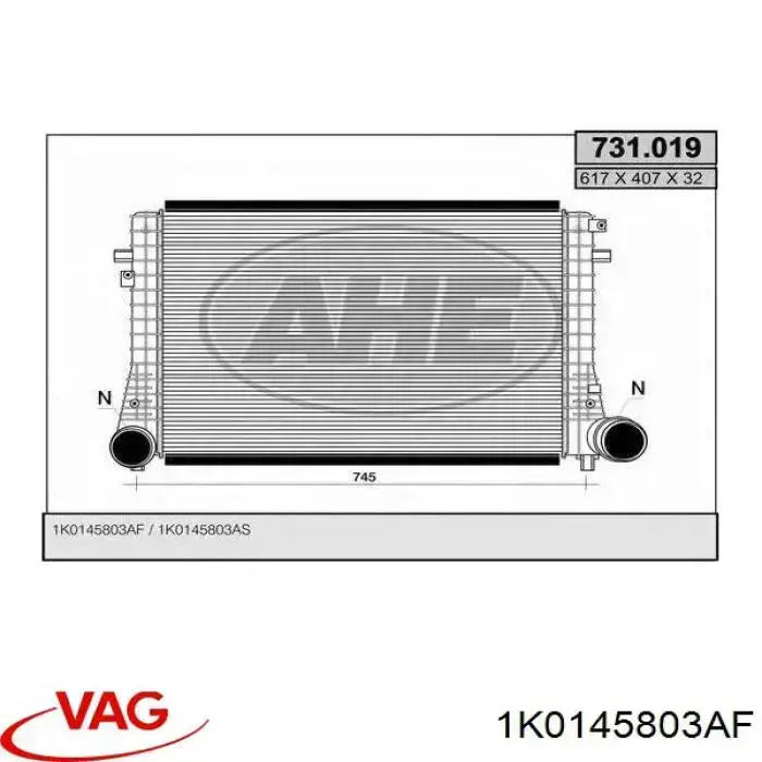 Radiador de aire de admisión VAG 1K0145803AF precio, desde 94,45 EUR