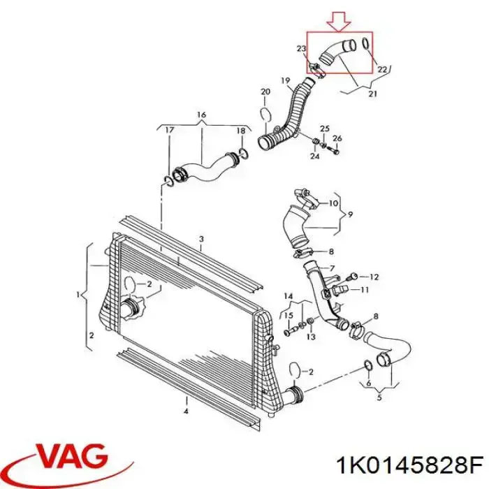 Tubo intercooler 1K0145828F VAG