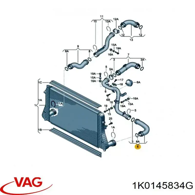 1K0145834G VAG tubo flexible de aire de sobrealimentación inferior izquierdo