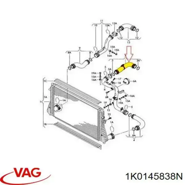 Tubo intercooler 1K0145838N VAG