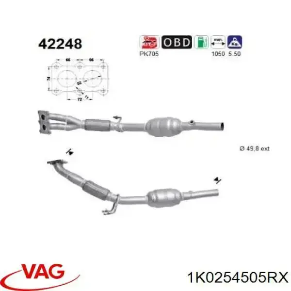 1K0254509KV VAG catalizador