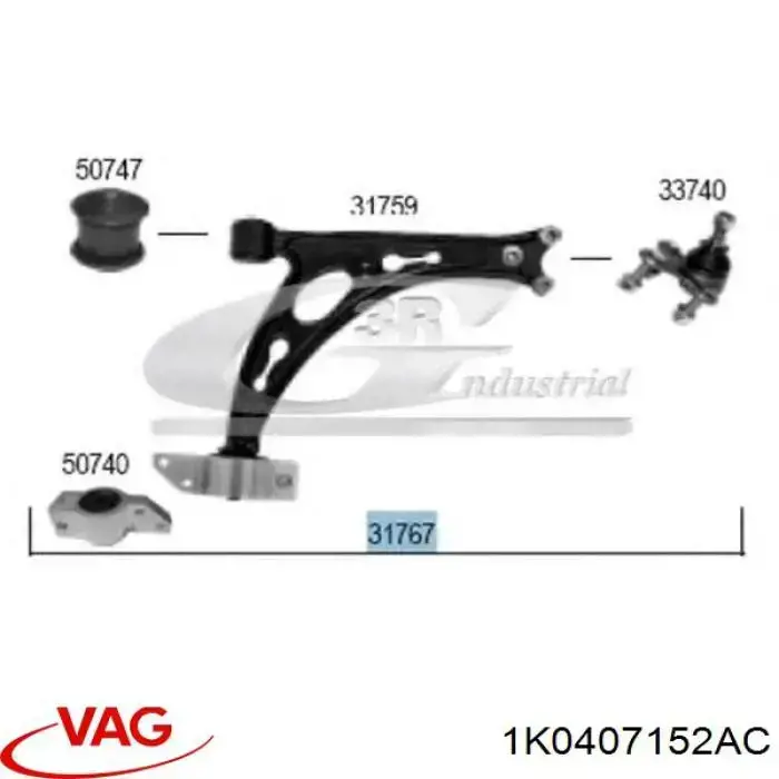 1K0407152AC VAG Brazo inferior derecho de la suspensión delantera