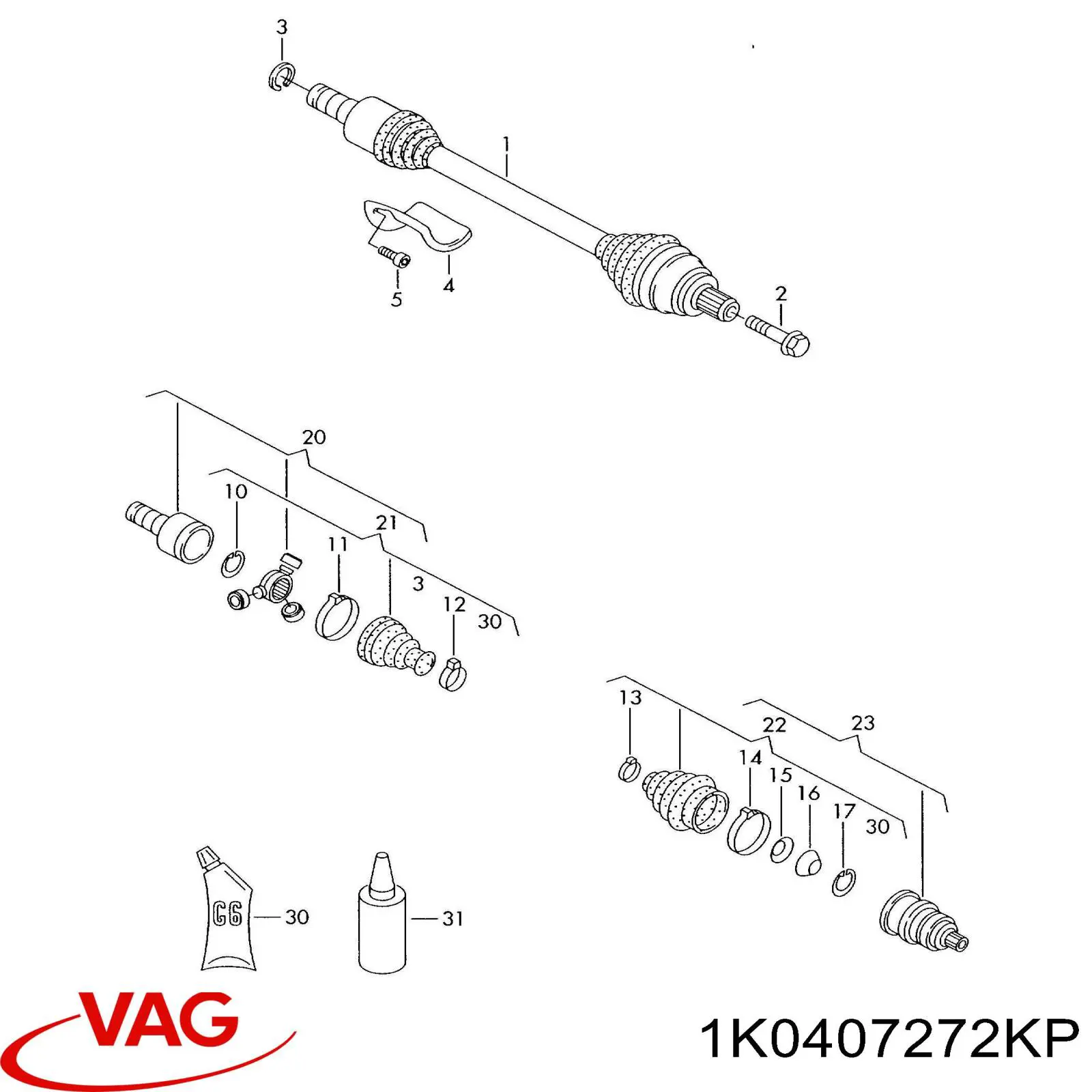 1K0407762HV VAG árbol de transmisión delantero derecho