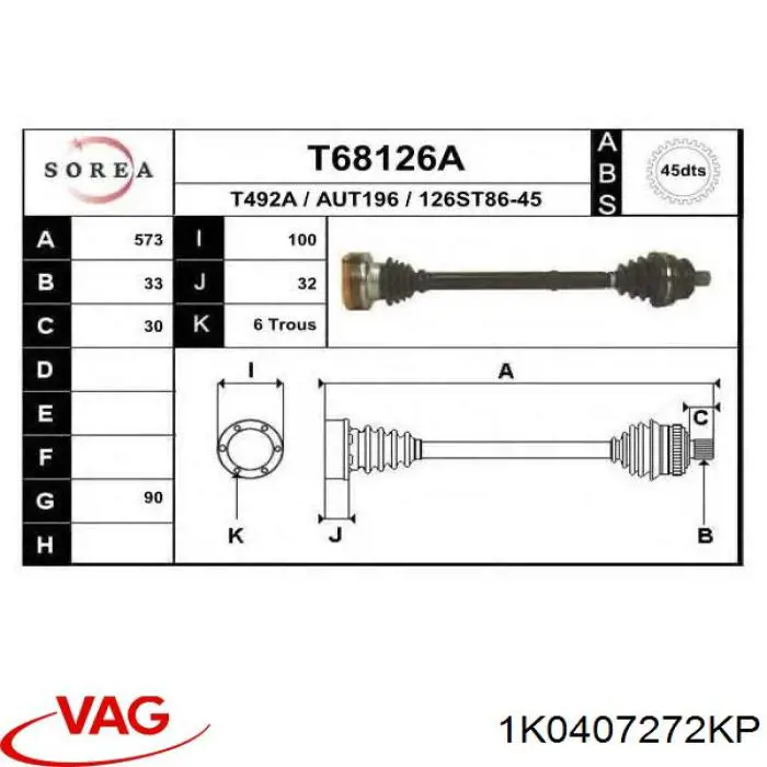 Semieje delantero derecho VAG 1K0407272KP precio, desde 102,38 EUR