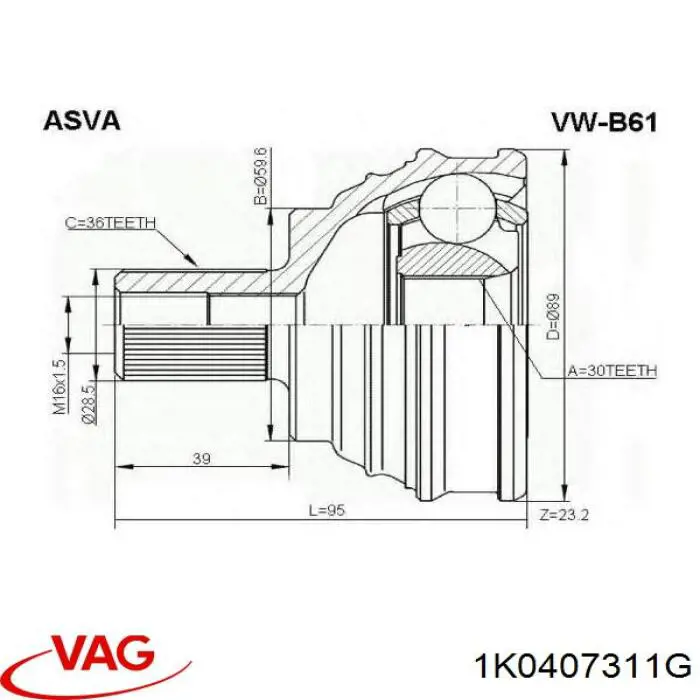 1K0407311G VAG junta homocinética exterior delantera