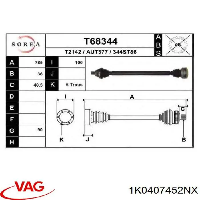 Semieje delantero derecho VAG 1K0407452NX precio, desde 84,22 EUR