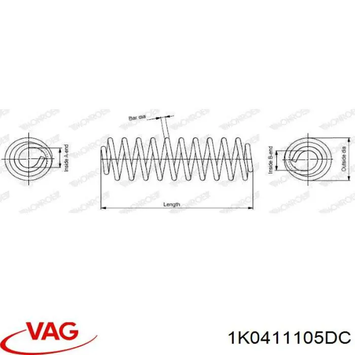 Muelle delantero 1K0411105DC VAG