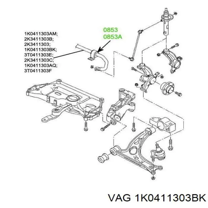 Estabilizador delantero 1K0411303BK VAG