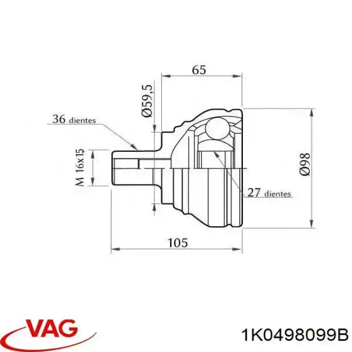 Junta homocinética exterior delantera VAG 1K0498099B