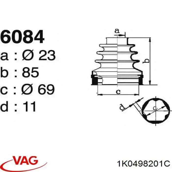 1K0498201C VAG Fuelle transmisión delantero exterior