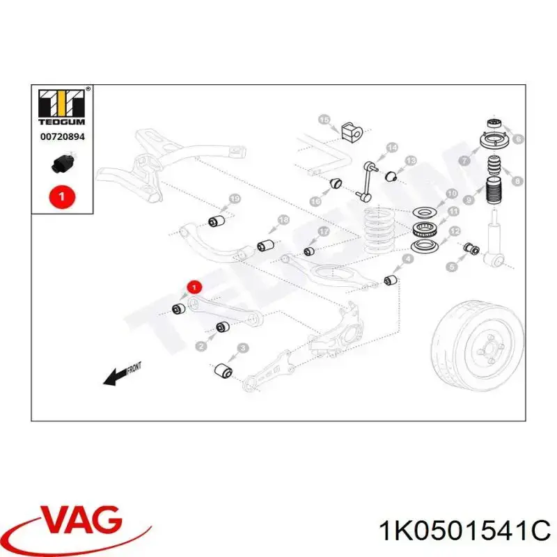 Comprar 1K0501541C VAG Silentblock del brazo superior de suspensión trasera