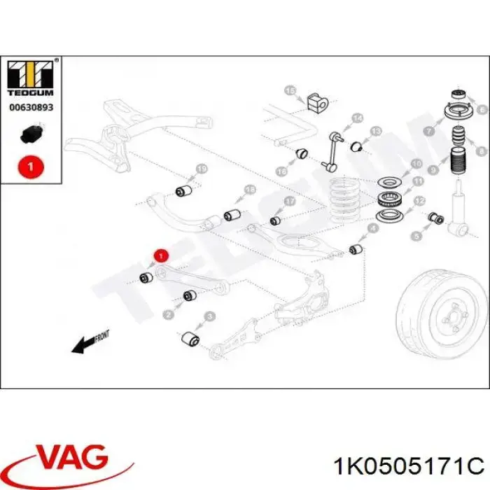 Buje del brazo inferior trasero 1K0505171C VAG