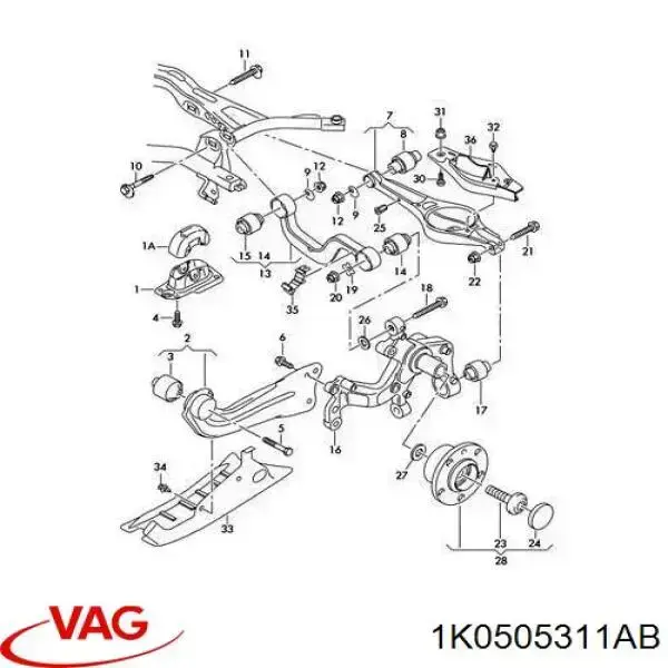 1K0505311AB VAG Brazo inferior trasero izquierdo/derecho