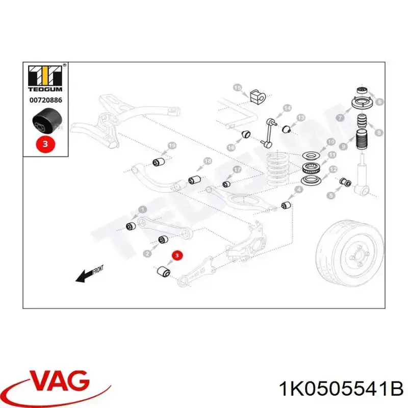 Comprar 1K0505541B VAG Buje delantero del brazo longitudinal trasero