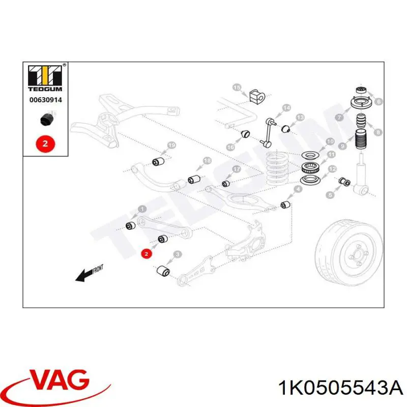 Buje exterior del brazo transversal trasero 1K0505543A VAG