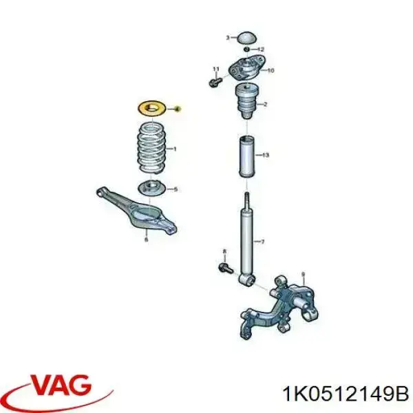 Aislador de resorte trasero superior VAG 1K0512149B