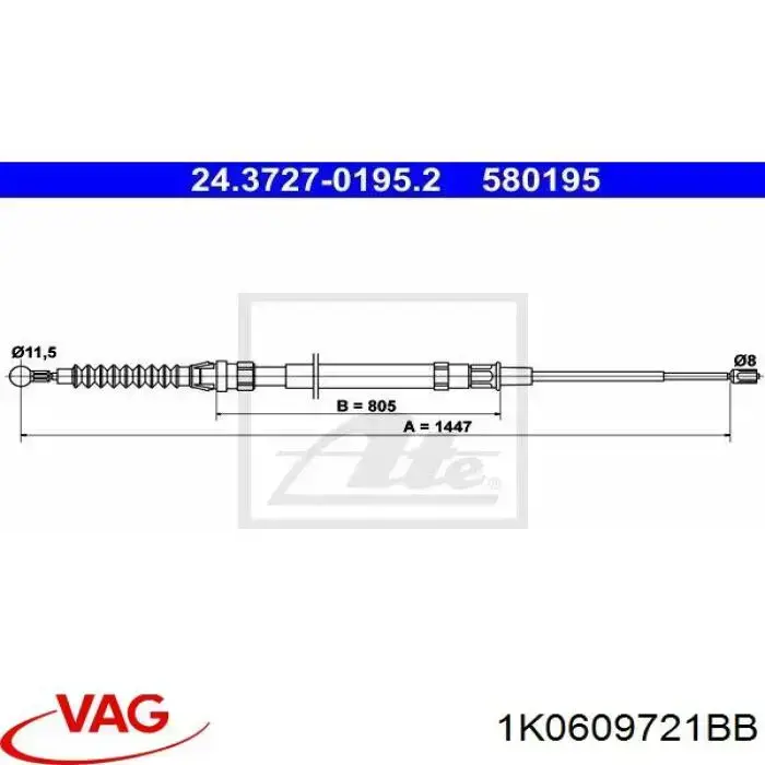 Cable de freno de mano trasero derecho/izquierdo VAG 1K0609721BB precio, desde 11,98 EUR