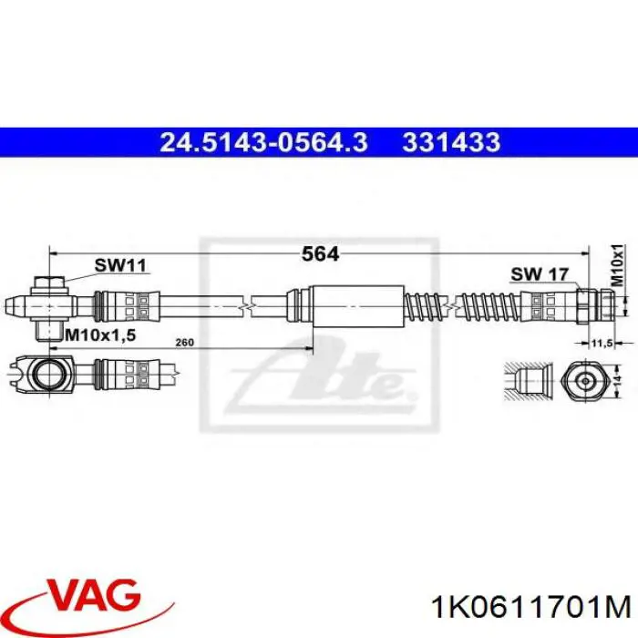 Comprar 1K0611701M VAG Latiguillos de freno delantero