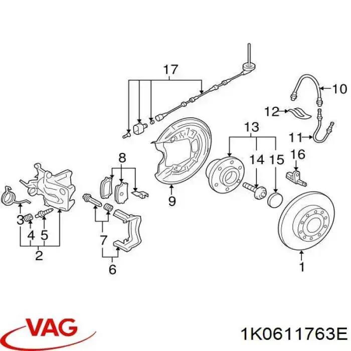 Comprar 1K0611763E VAG Latiguillo de freno trasero izquierdo