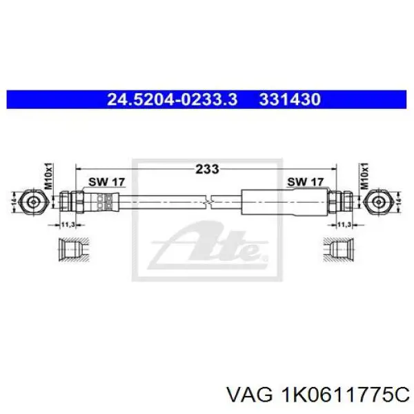 Comprar 1K0611775C VAG Latiguillo de freno trasero