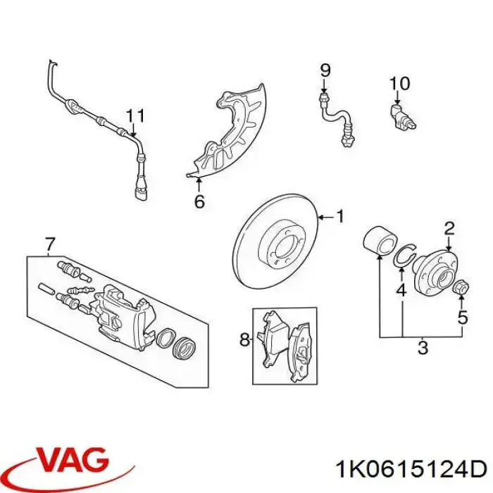 1K0615124D VAG Pinza de freno delantera derecha