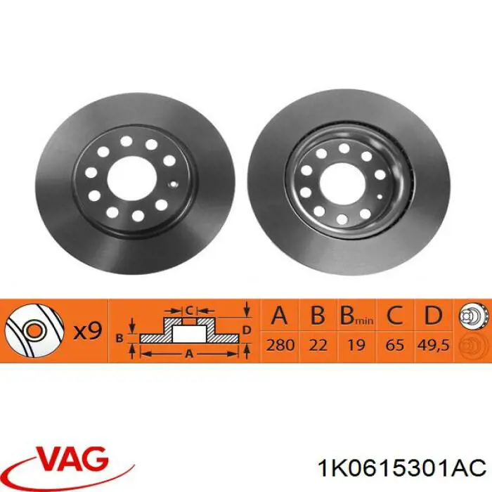 Comprar 1K0615301AC VAG Freno de disco delantero