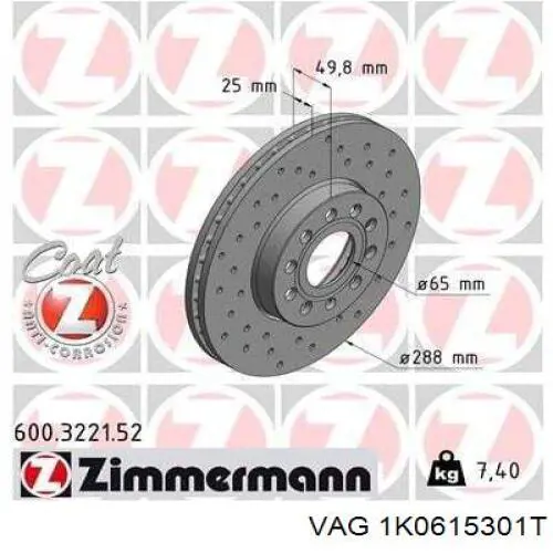 Freno de disco delantero Volkswagen Caddy 2 9K9