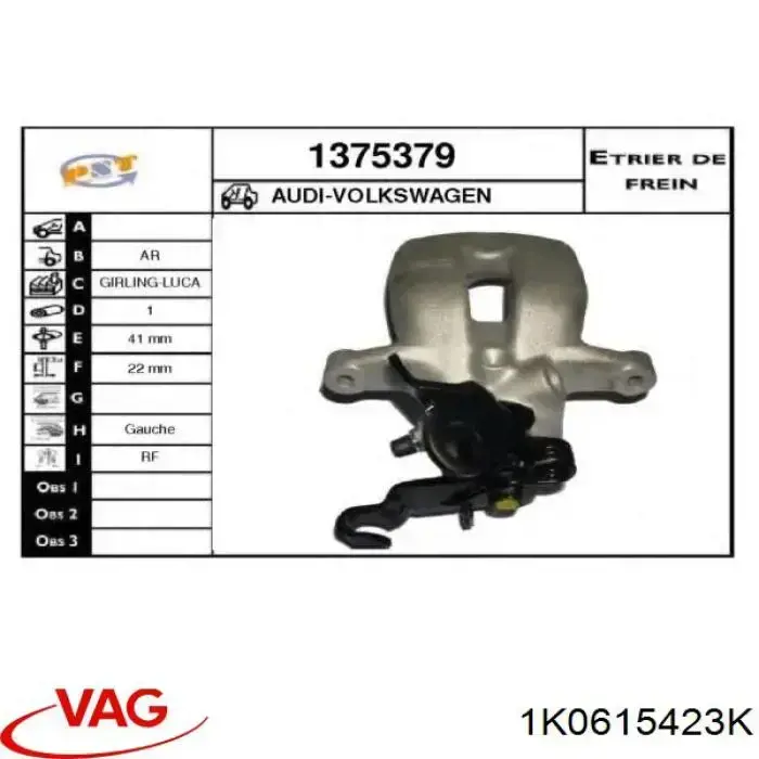 Comprar 1K0615423K VAG Pinza de freno trasera izquierda