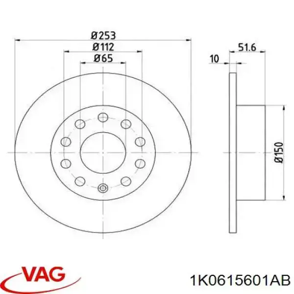 1K0615601AB VAG disco de freno trasero