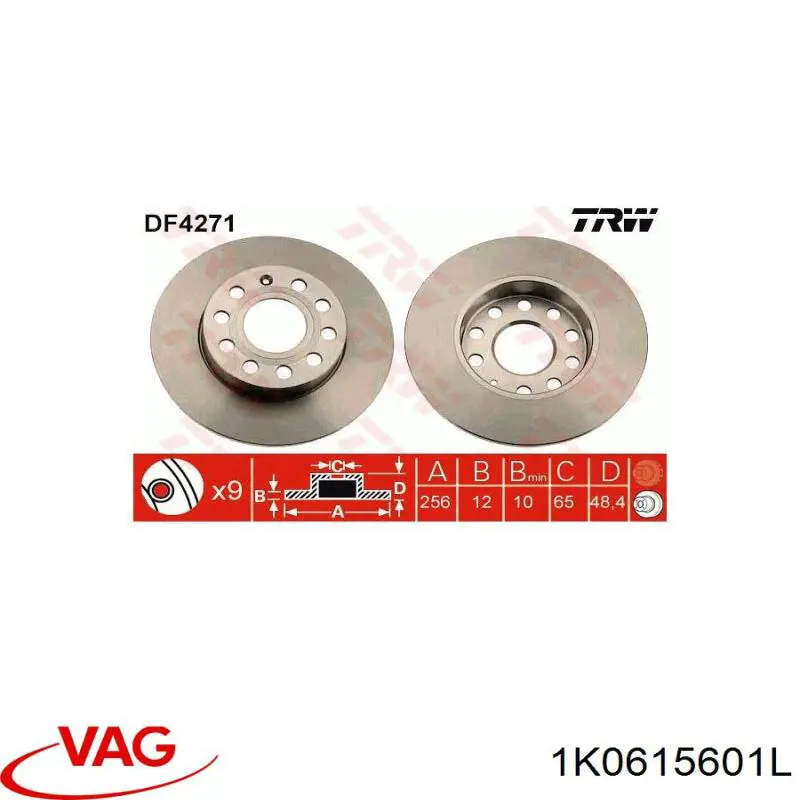 1K0615601L VAG Freno de disco trasero
