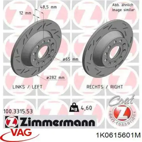 1K0615601M VAG Freno de disco trasero