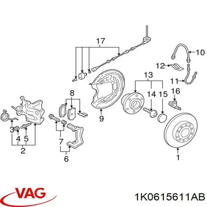1K0615611AB VAG Protector de disco de freno trasero izquierdo