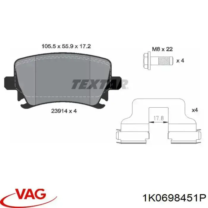 Pastillas de freno traseras Volkswagen Caddy 3 2KB, 2KJ, 2CB, 2CJ