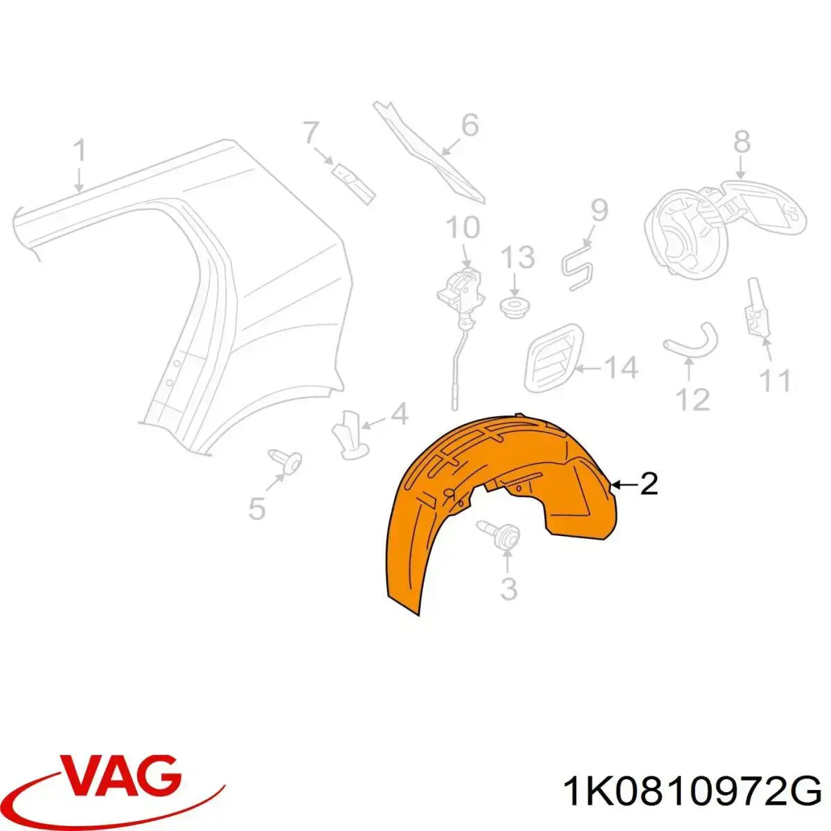 Revestimiento, pasarrueda trasera, derecho VAG 1K0810972G precio, desde 52,27 EUR