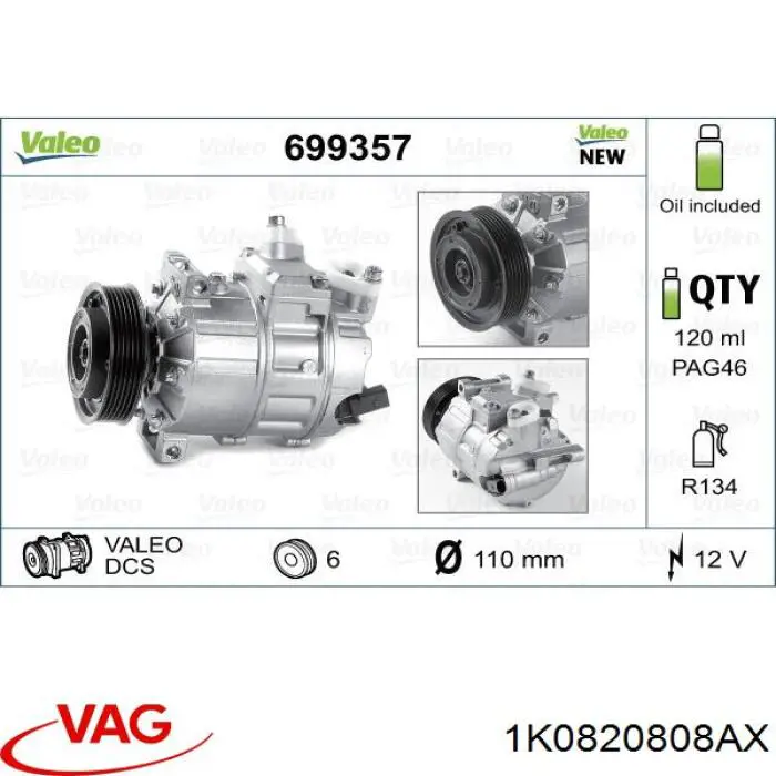 Compresor de ac VAG 1K0820808AX