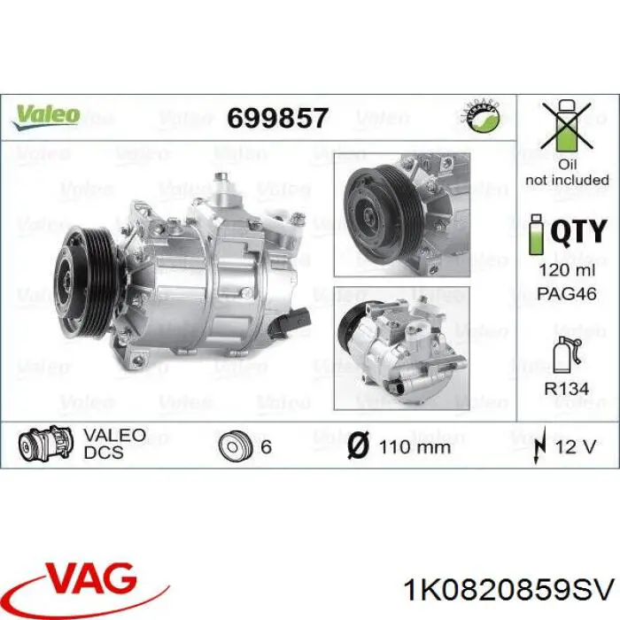 1K0820859SV VAG compresor de aire acondicionado