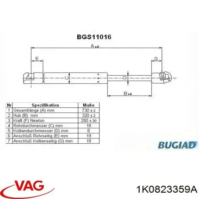 1K0823359A VAG Muelle de capó 