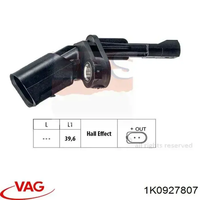 Sensor ABS, rueda trasera izquierda VAG 1K0927807
