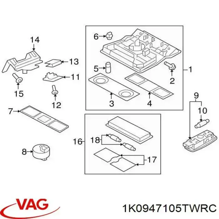 1K0947105G2EN VAG luz interior (cabina)