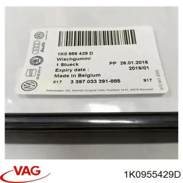 Comprar 1K0955429D VAG Goma de la escobilla del limpiaparabrisas del lado del conductor