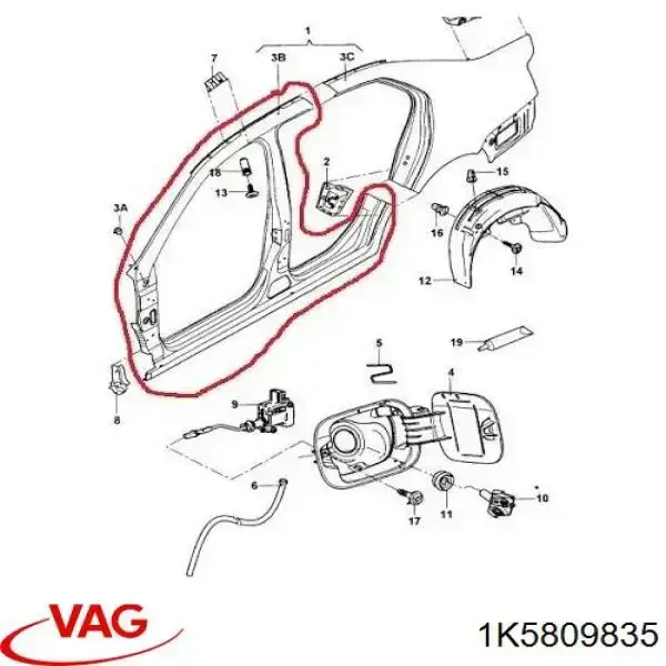 Marco de puerta delantera izquierda VAG 1K5809835 precio, desde 916,15 EUR