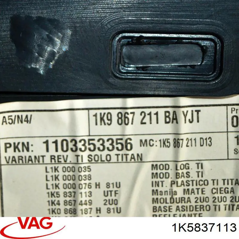 Comprar 1K5837113UTF VAG Manija interior de puerta trasera izquierda