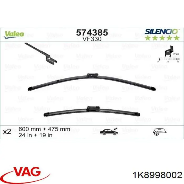 Escobilla del limpiaparabrisas del lado del conductor VAG 1K8998002 precio, desde 42,56 EUR